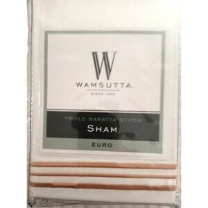 WAMSUTTA Sham Triple Baratta Stitch EURO Brown White 26 x 26 Cotton